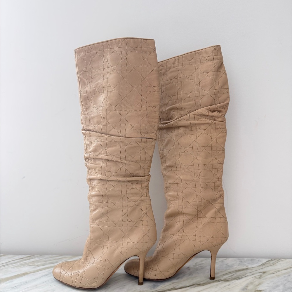Christian Dior Vintage Cream Leather Knee-High Women's Boots | Size 36